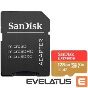 Cable SanDisk  SANDISK Extreme microSDXC 128GB + SD Adapter + 1 year RescuePRO Deluxe up to 190MB/s & 90MB/s Read/Write speeds A2 C10 V30 UHS-I U3 