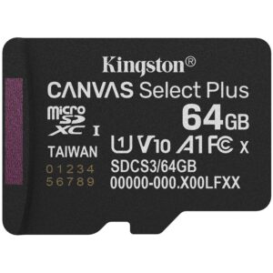 Cable Kingston  Kingston 64GB micSDXC Canvas Select Plus Gen3 100R A1 Single Pack w/o ADP 