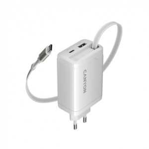 Adapter Canyon  CANYON charger OnCharge 65RC Build-In Cable USB-C 65W 1xPD 1xQC EU White 