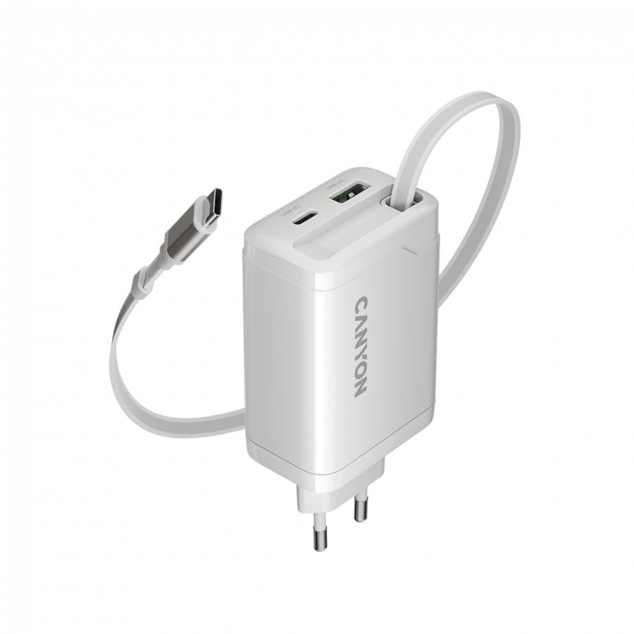 Adaptrid Canyon CANYON charger OnCharge 65RC Build-In Cable USB-C 65W 1xPD 1xQC EU White