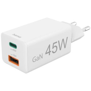 Adapter Hama  Mini Adapter 45W GaN USB-C + USB-A White