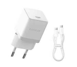 Adaptrid Baseus  alm Fast Charger USB-C 20W + Data Cable USB-C/USB-C 1m White