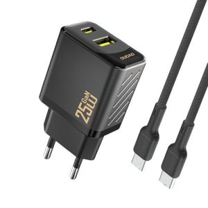 Adapter Dudao  Dudao A26TCEU PD QC 25W GaN USB-A USB-C Wall Charger with USB-C Cable Black