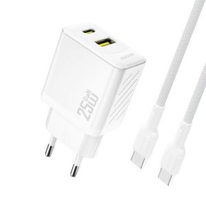 Adapter Dudao  Dudao A26TCEU PD QC 25W GaN USB-A USB-C Wall Charger with USB-C Cable White