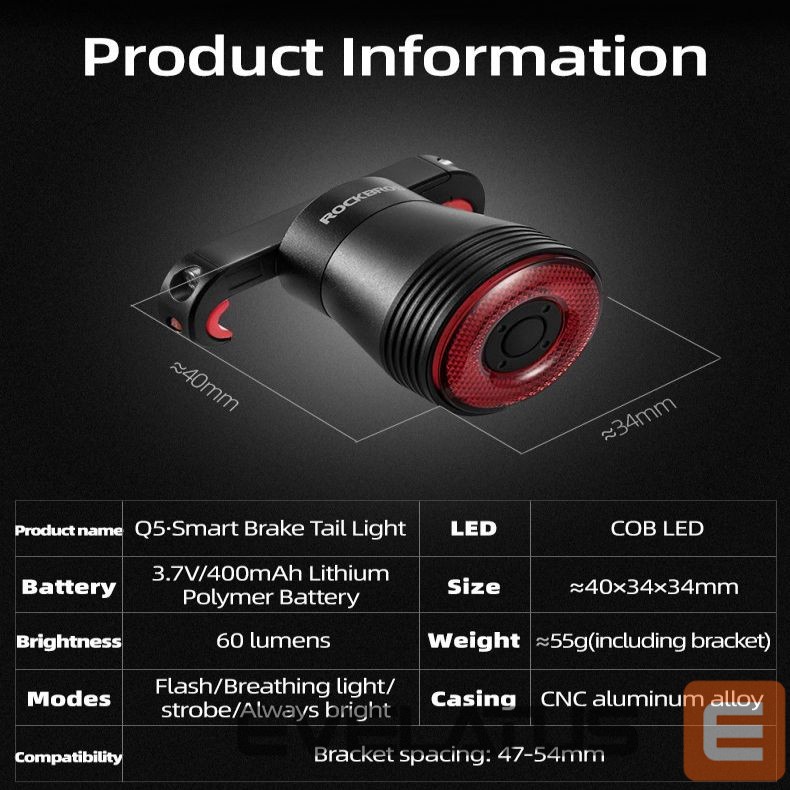 Teine toode Rockbros Rockbros Q5 rear bicycle light with intelligent stop system - black