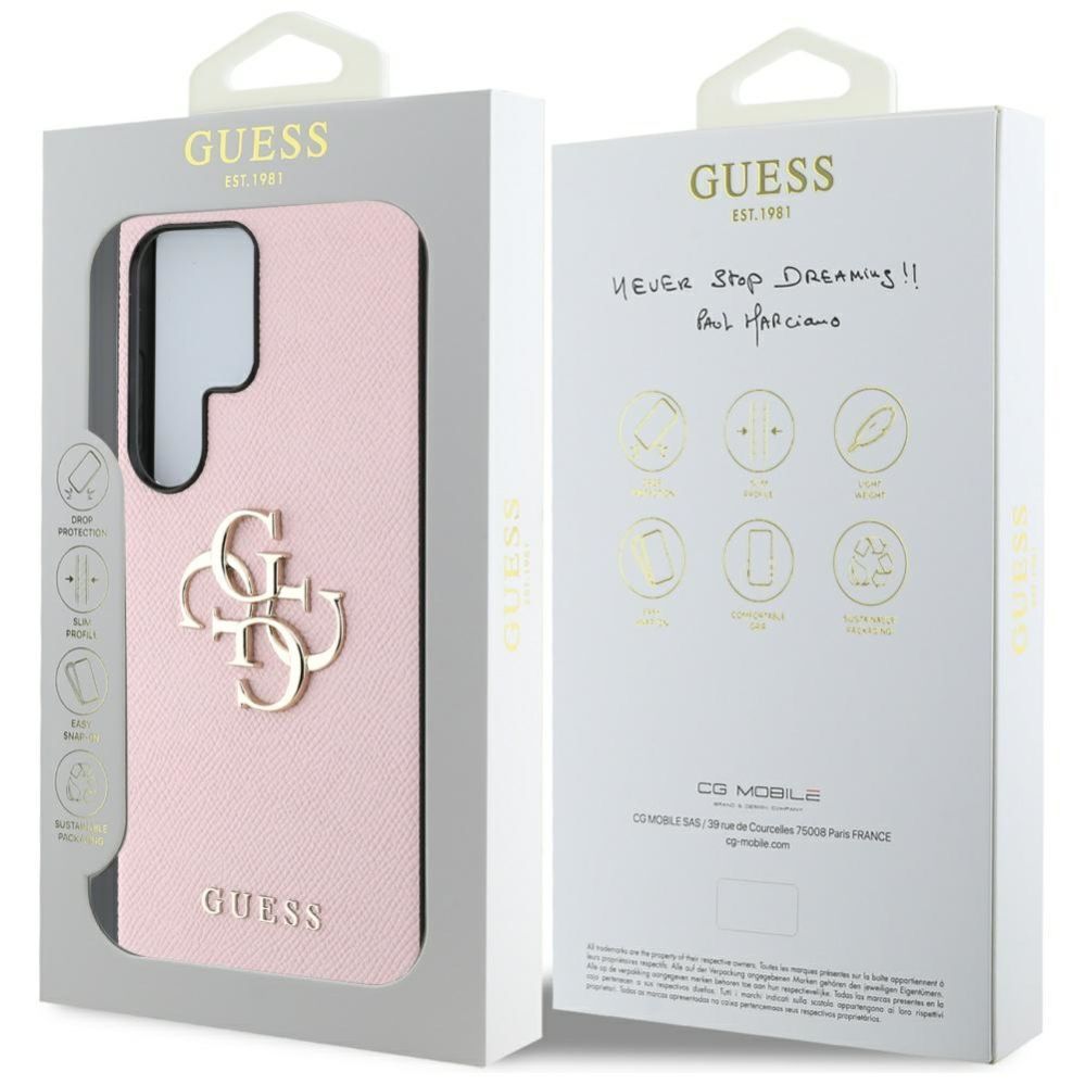 Muud kaubad Guess Guess Grained Big 4G Logo Small Classic Logo Case for Samsung Galaxy S25 Ultra pink