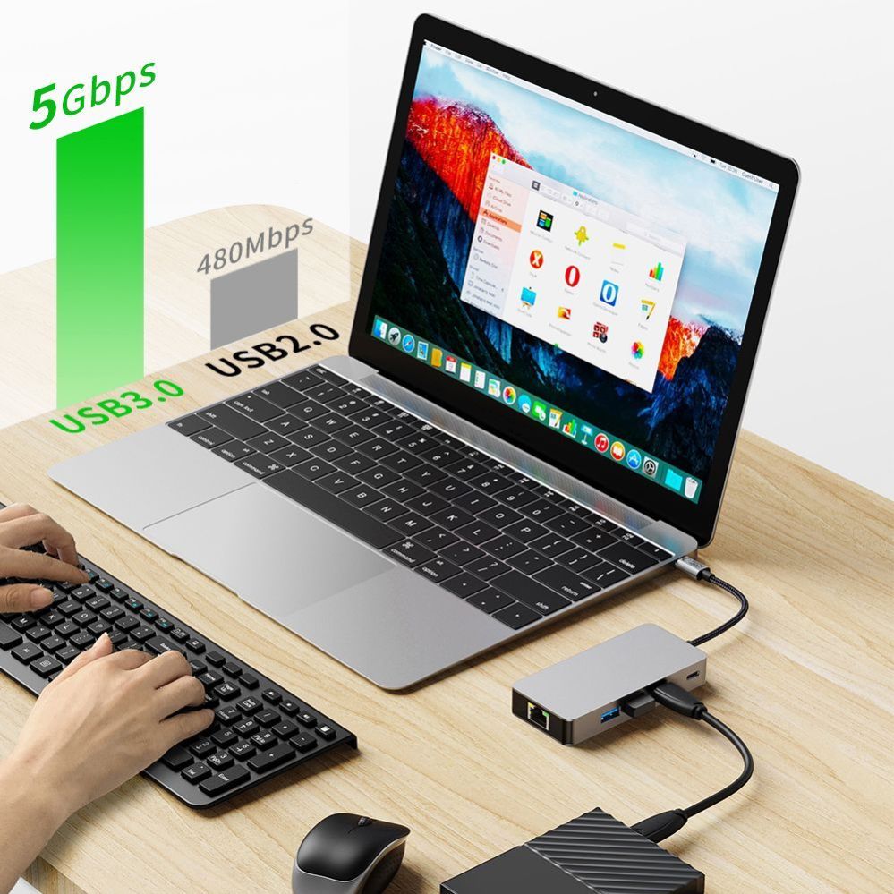 Muud kaubad Tech-Protect Tech-Protect HB05 HUB 9in1 USB-C + USB2.0 + USB3.0 + HDMI 4K 60HZ + SD / TF + PD100W + RJ45 adapter - gray