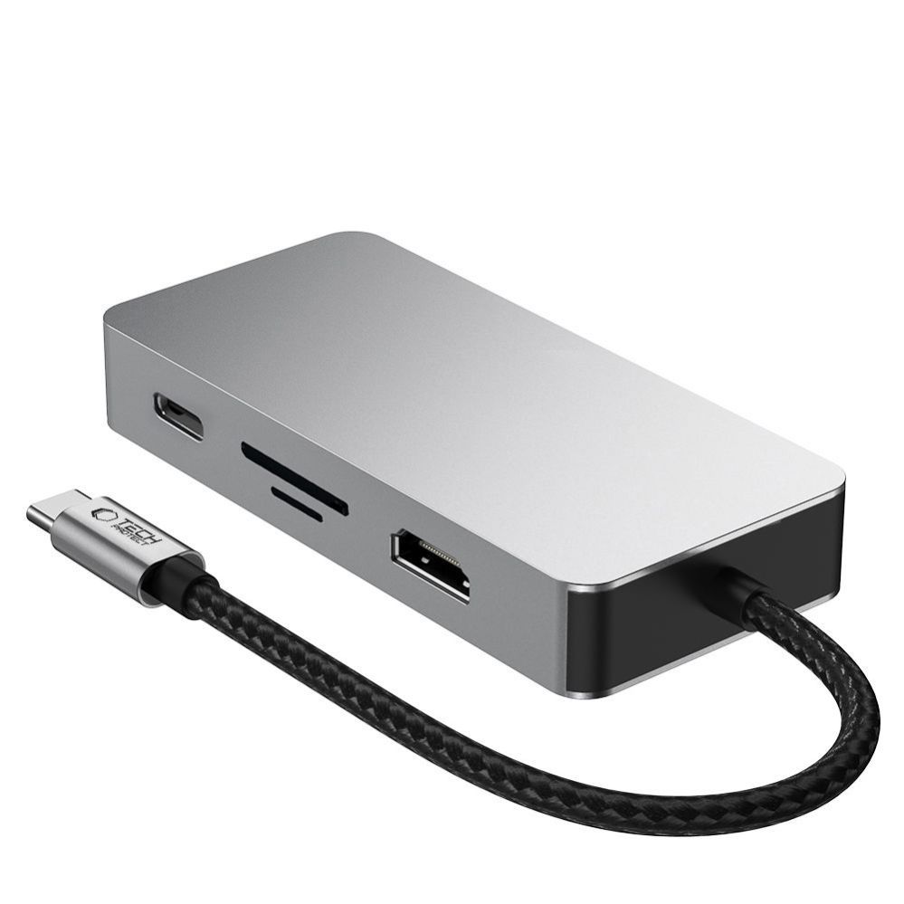 Muud kaubad Tech-Protect Tech-Protect HB05 HUB 9in1 USB-C + USB2.0 + USB3.0 + HDMI 4K 60HZ + SD / TF + PD100W + RJ45 adapter - gray