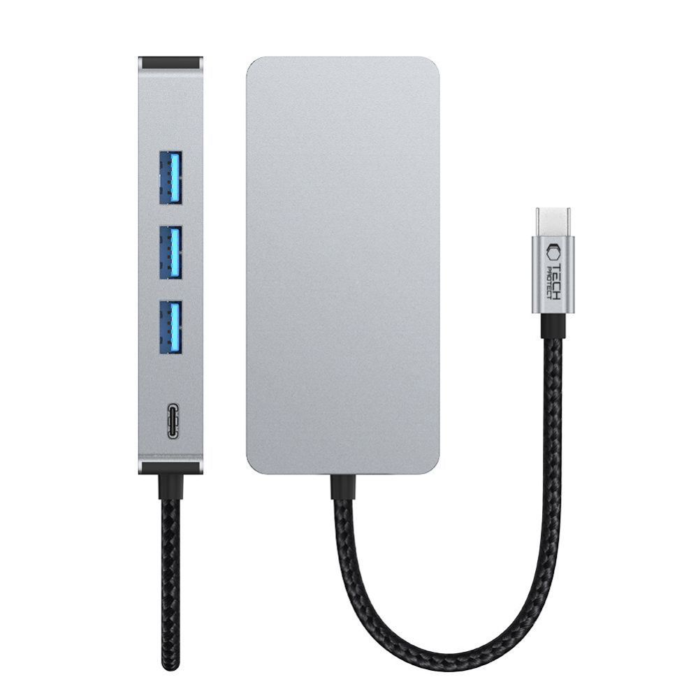 Muud kaubad Tech-Protect Tech-Protect HB05 HUB 9in1 USB-C + USB2.0 + USB3.0 + HDMI 4K 60HZ + SD / TF + PD100W + RJ45 adapter - gray