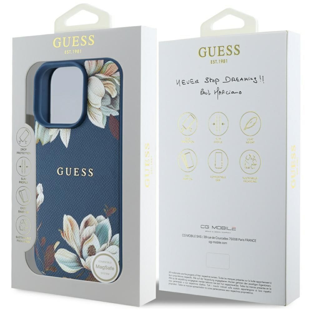 Muud kaubad Guess Guess Grained Printed Flower Pattern MagSafe case for iPhone 16 Pro blue