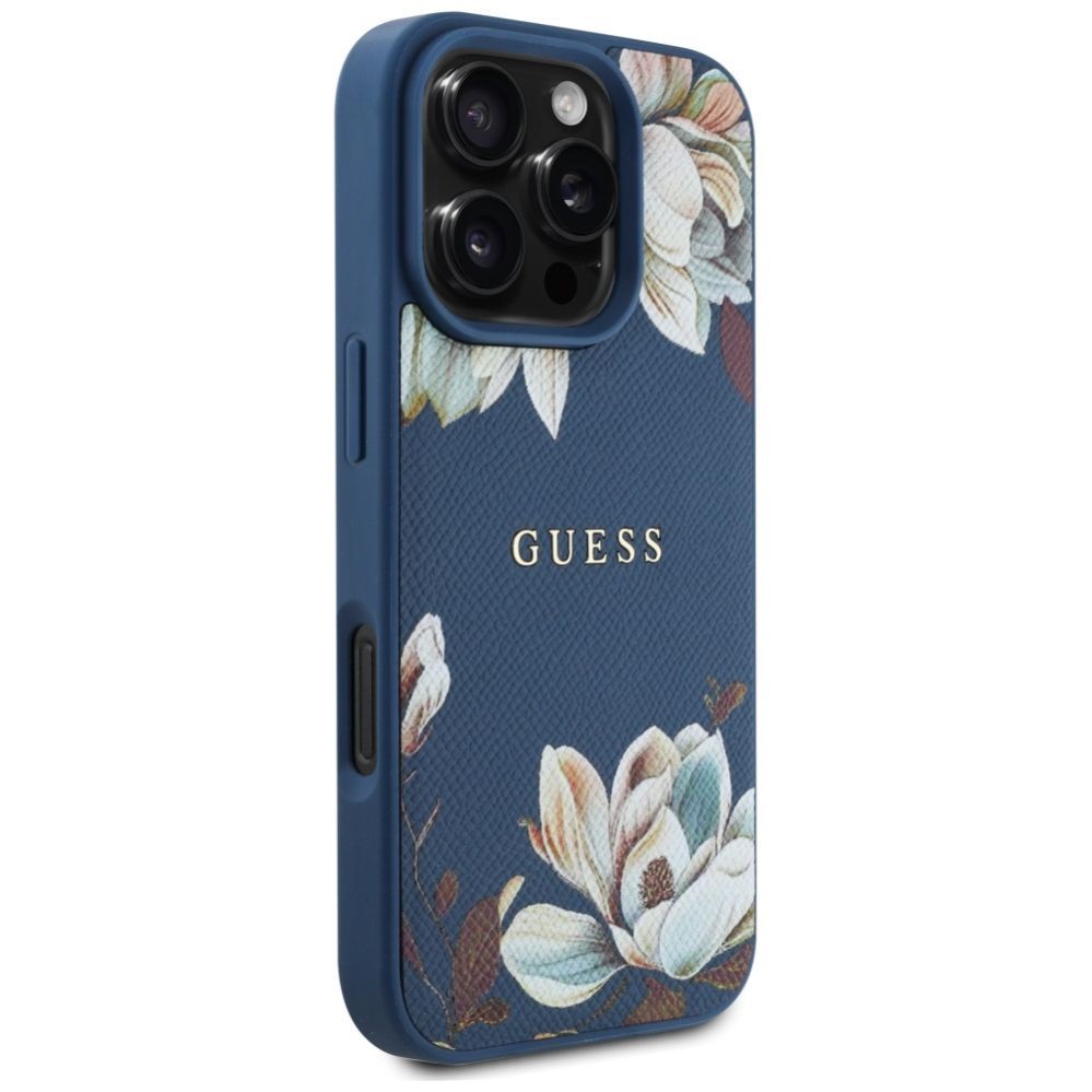 Muud kaubad Guess Guess Grained Printed Flower Pattern MagSafe case for iPhone 16 Pro blue