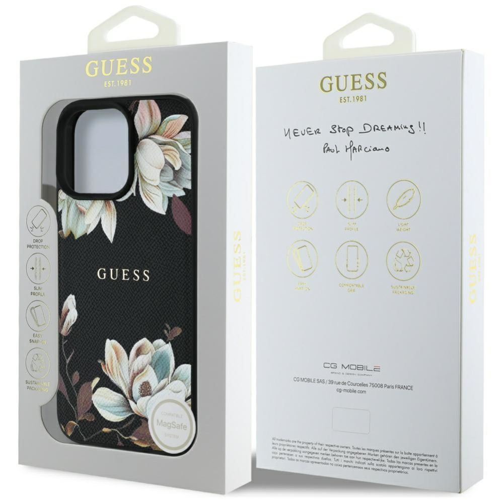 Muud kaubad Guess Guess Grained Printed Flower Pattern MagSafe case for iPhone 16 Pro Max black