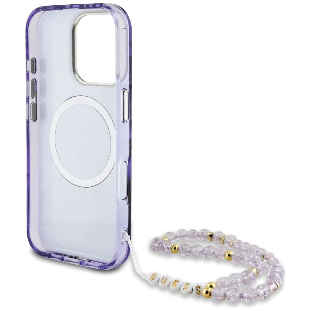 Muud kaubad Guess Guess Palm Trees Triangle Pearl Strap MagSafe Case for iPhone 16 Pro Max Purple