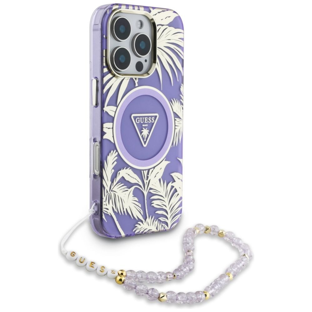 Muud kaubad Guess Guess Palm Trees Triangle Pearl Strap MagSafe Case for iPhone 16 Pro Max Purple