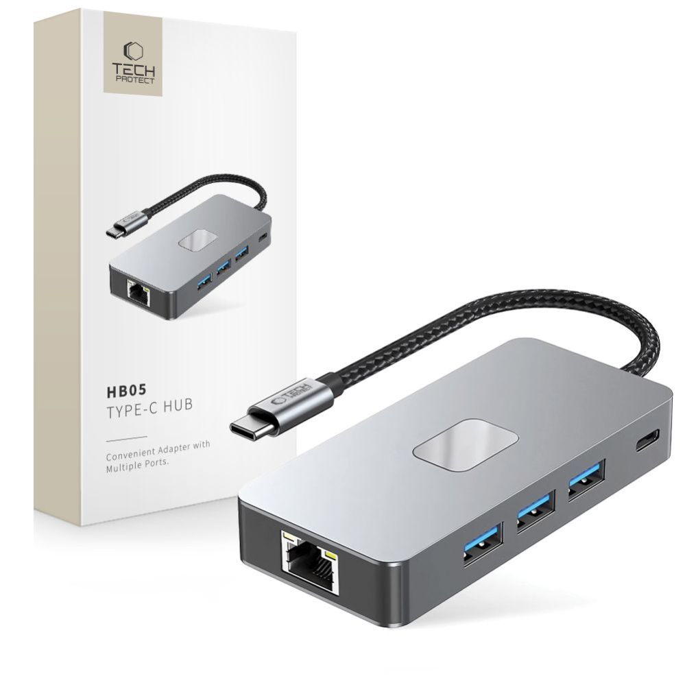 Muud kaubad Tech-Protect Tech-Protect HB05 HUB 9in1 USB-C + USB2.0 + USB3.0 + HDMI 4K 60HZ + SD / TF + PD100W + RJ45 adapter - gray