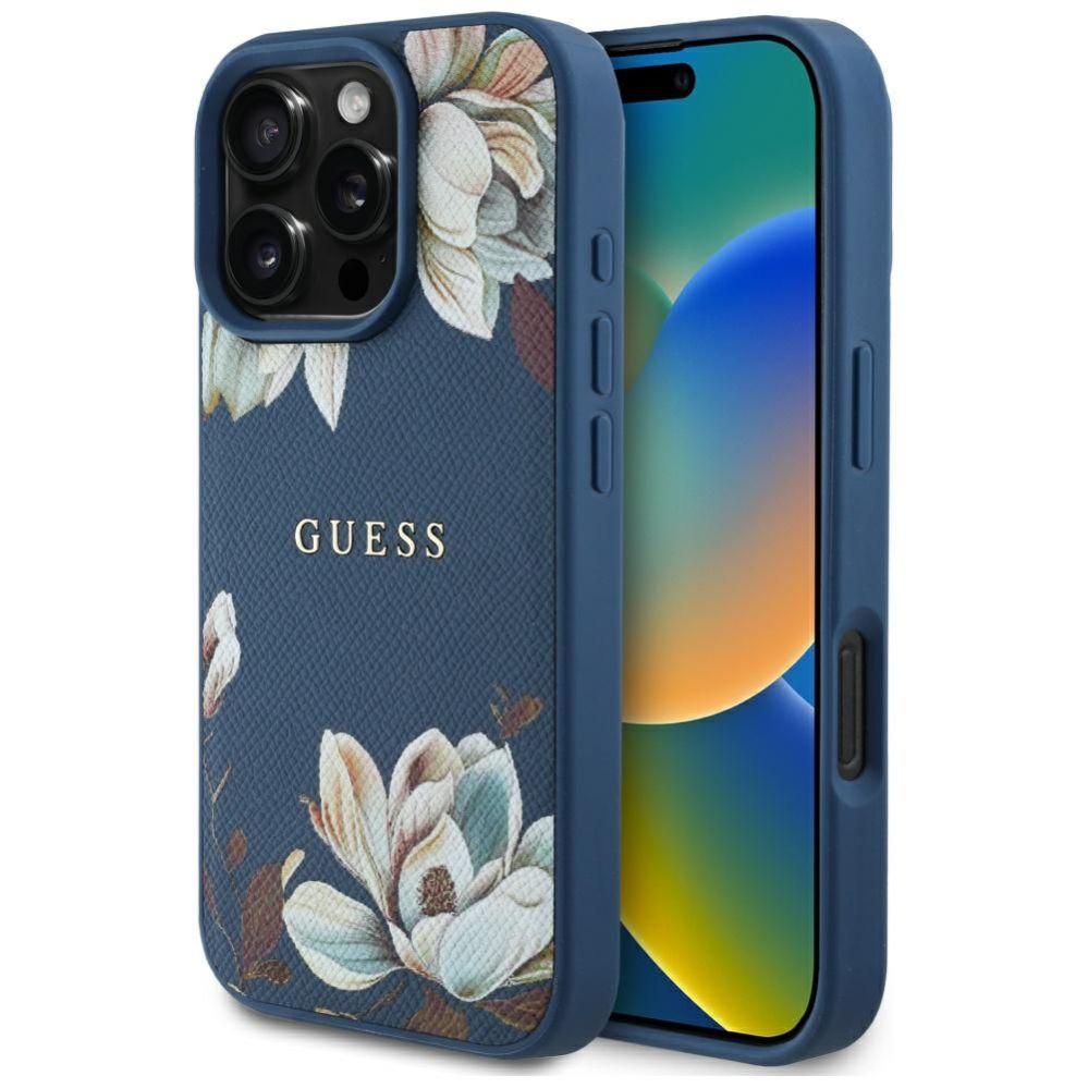 Muud kaubad Guess Guess Grained Printed Flower Pattern MagSafe case for iPhone 16 Pro blue