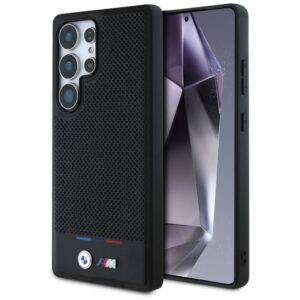 Muud kaubad BMW  BMW Leather Tricolor Stripe MagSafena Samsung Galaxy S25 Ultra Case - Black 