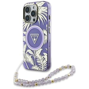 Muud kaubad Guess  Guess Palm Trees Triangle Pearl Strap MagSafe Case for iPhone 16 Pro Max Purple 