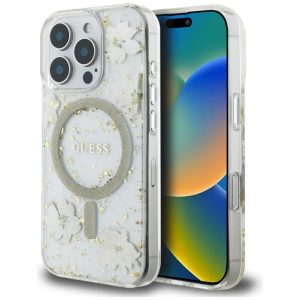 Muud kaubad Guess  Guess Resin Flowers Glitter MagSafe iPhone 16 Pro Case - Beige 