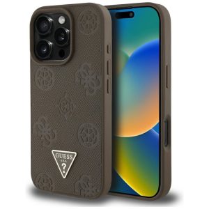 Muud kaubad Guess  Guess Grained Hot Stamp Peony Triangle Logo MagSafe iPhone 16 Pro Max Case - Brown 
