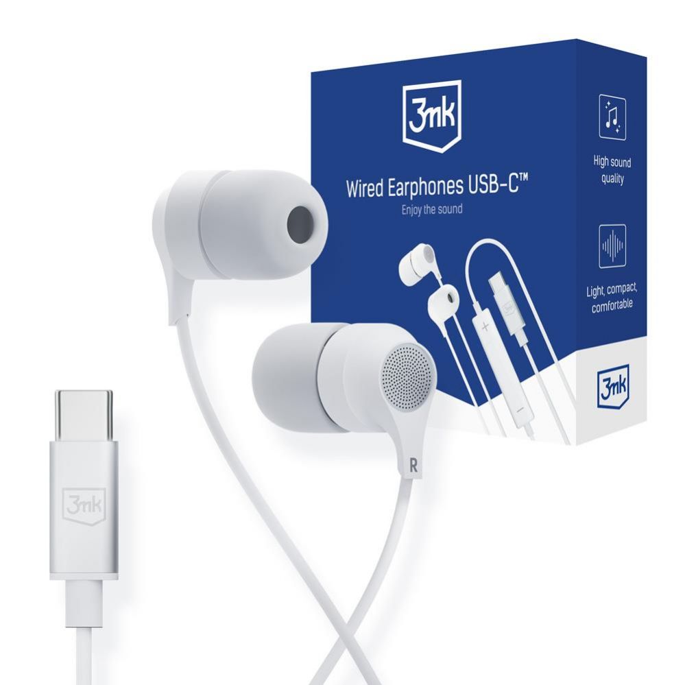 Muu 3MK USB-C 3mk Wired Headphones - white