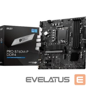 Intel protsessori emaplaat MSI  Mainboard||Intel B760 Express|LGA1700|Micro-ATX|Memory DDR4|Memory slots 4|2xPCI-Express 1x|1xPCI-Express 16x|2xM.2|1x15pin D-sub|1xHDMI|1xDisplayPort|4xUSB 2.0|1xUSB 3.2|1xUSB-C|2xPS/2|1xRJ45|3xAudio port|PROB760M-PDDR4 