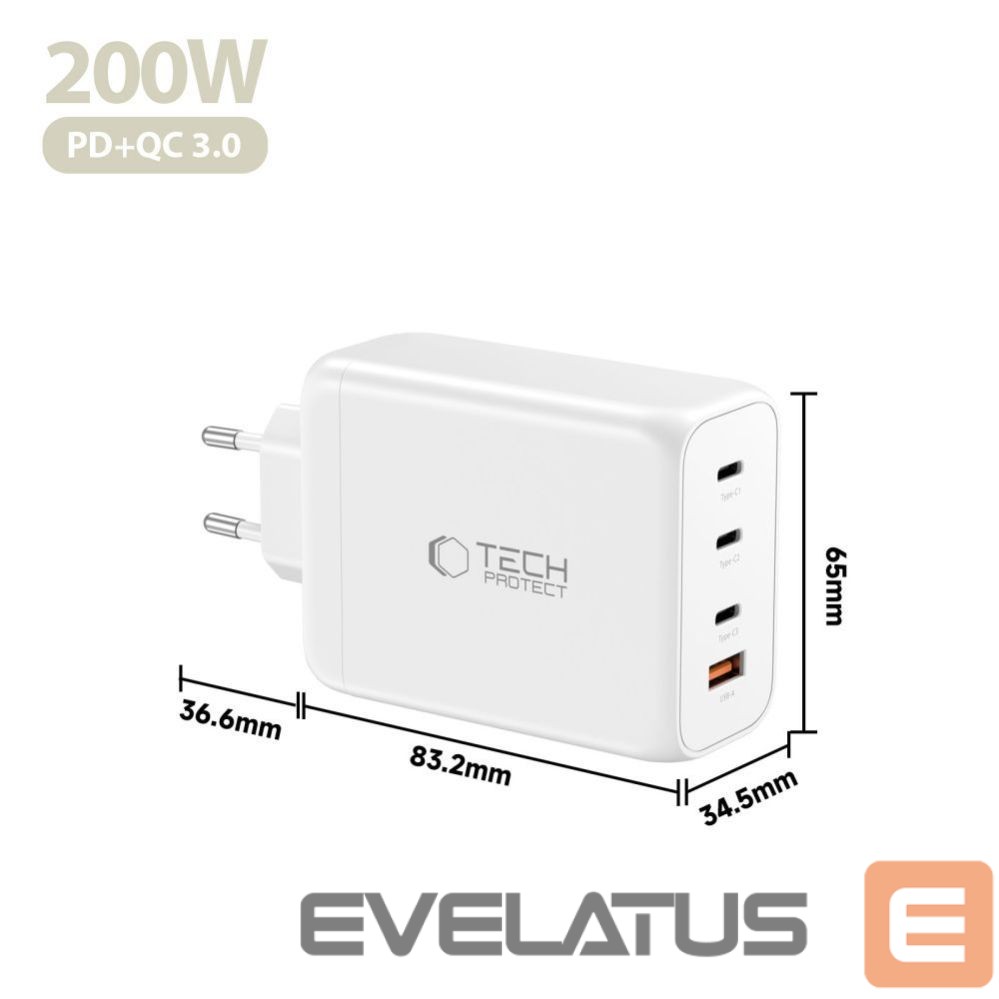 Muud kaubad Tech-Protect Tech-Protect NC200W-GaN 4-Port 200W Wall Charger - White