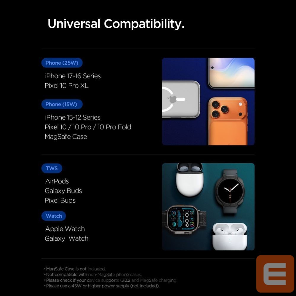 Other goods Spigen Spigen Essential Qi2.2 25W 3in1 MagSafe Magnetic Wireless Charger - Black