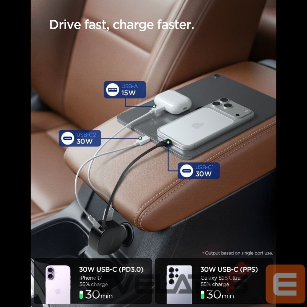 Muud kaubad Spigen Spigen EV603BT 60W Car Charger - Black