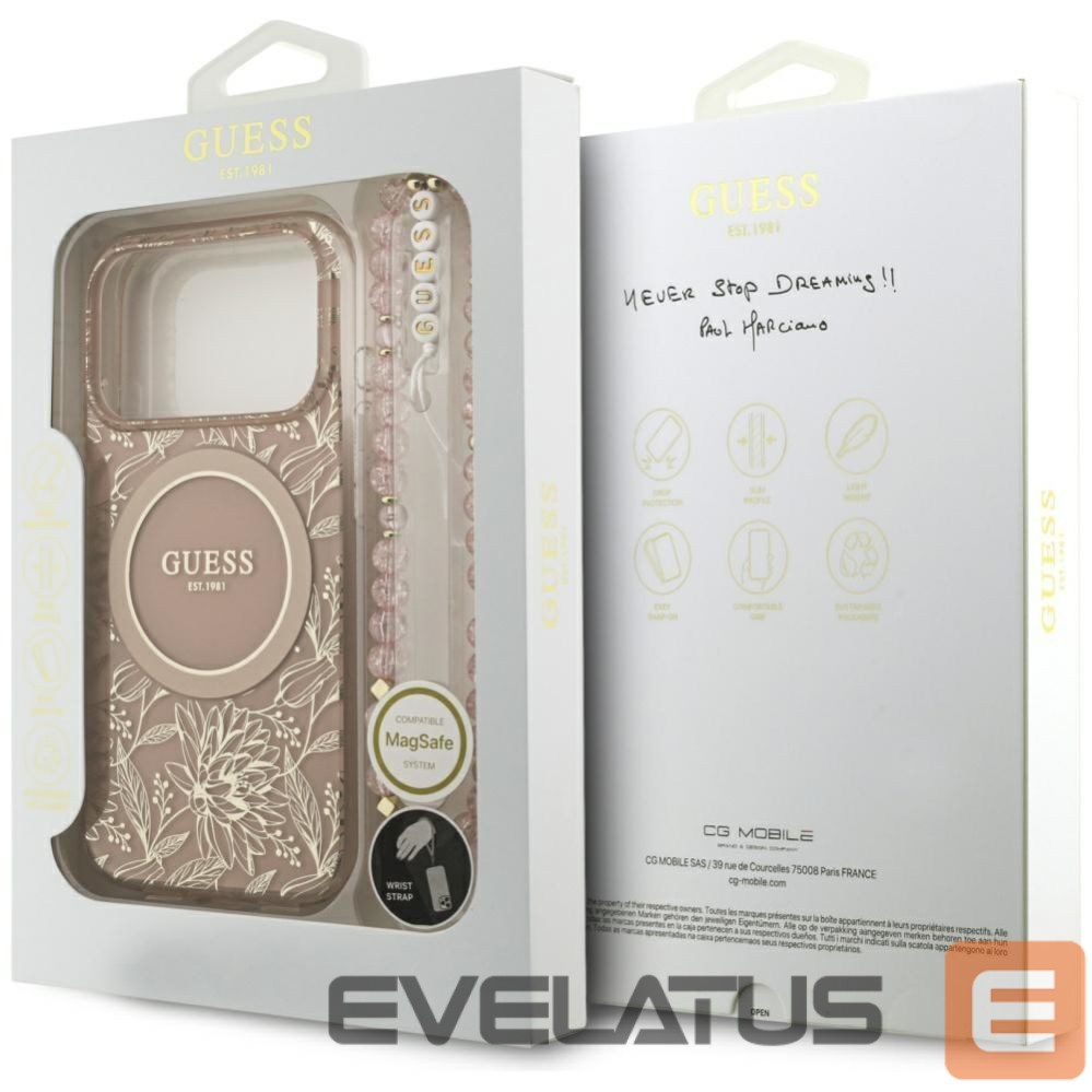 Muud kaubad Guess Guess IML Flowers Electro Pearl Strap MagSafe Case for iPhone 17 Pro - Pink