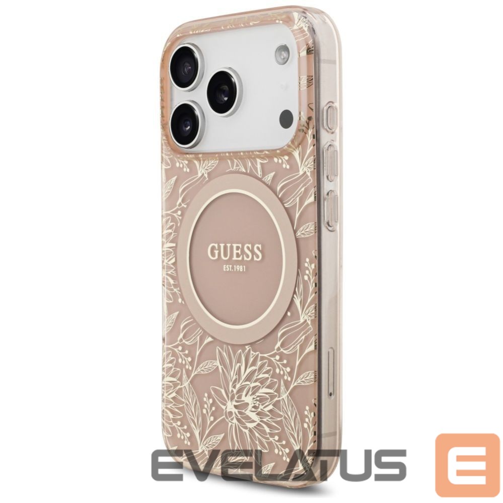Muud kaubad Guess Guess IML Flowers Electro Pearl Strap MagSafe Case for iPhone 17 Pro - Pink
