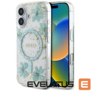 Muud kaubad Guess  Guess Resin Flowers Glitter MagSafe iPhone 16 Case - Clear Green 