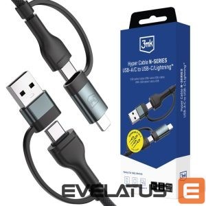 Muud kaubad 3MK  3mk Hyper Cable N-SERIES 2 in 2 USB-A / USB-C and USB-C / Lightning 1.2m QC 3.0 9V/2A 60W - black 