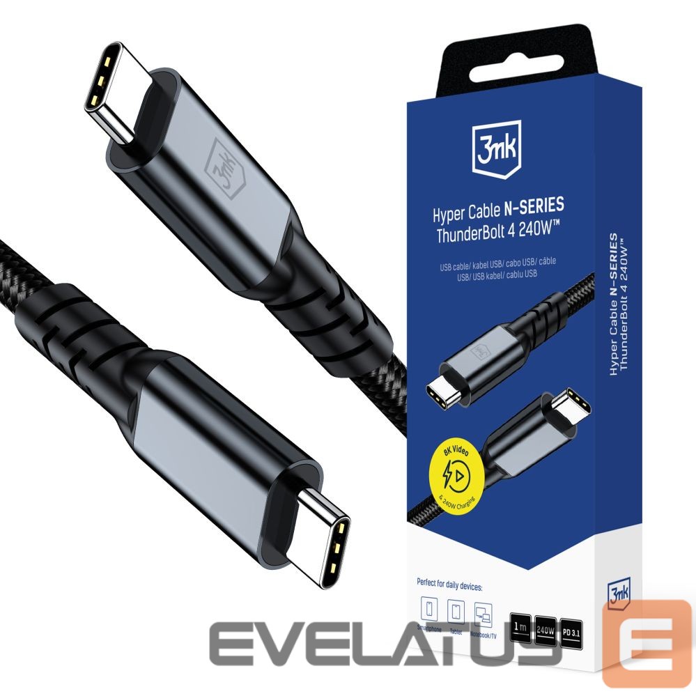 Muud kaubad 3MK 3mk Hyper Cable N-SERIES Thunderbolt 4 USB-C / USB-C 1m 48V/5A 40Gb/s 240W 8K60Hz - black