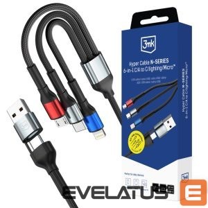 Muud kaubad 3MK  3mk Hyper Cable N-SERIES 6 in 1 USB-C / USB-A to USB-C / Lightning / Micro 1.2m QC 3.0 9V / 2A 18W - black 
