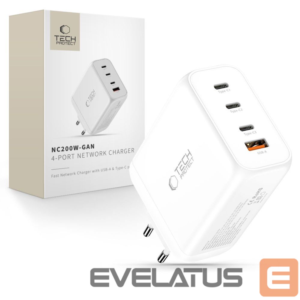 Muud kaubad Tech-Protect Tech-Protect NC200W-GaN 4-Port 200W Wall Charger - White