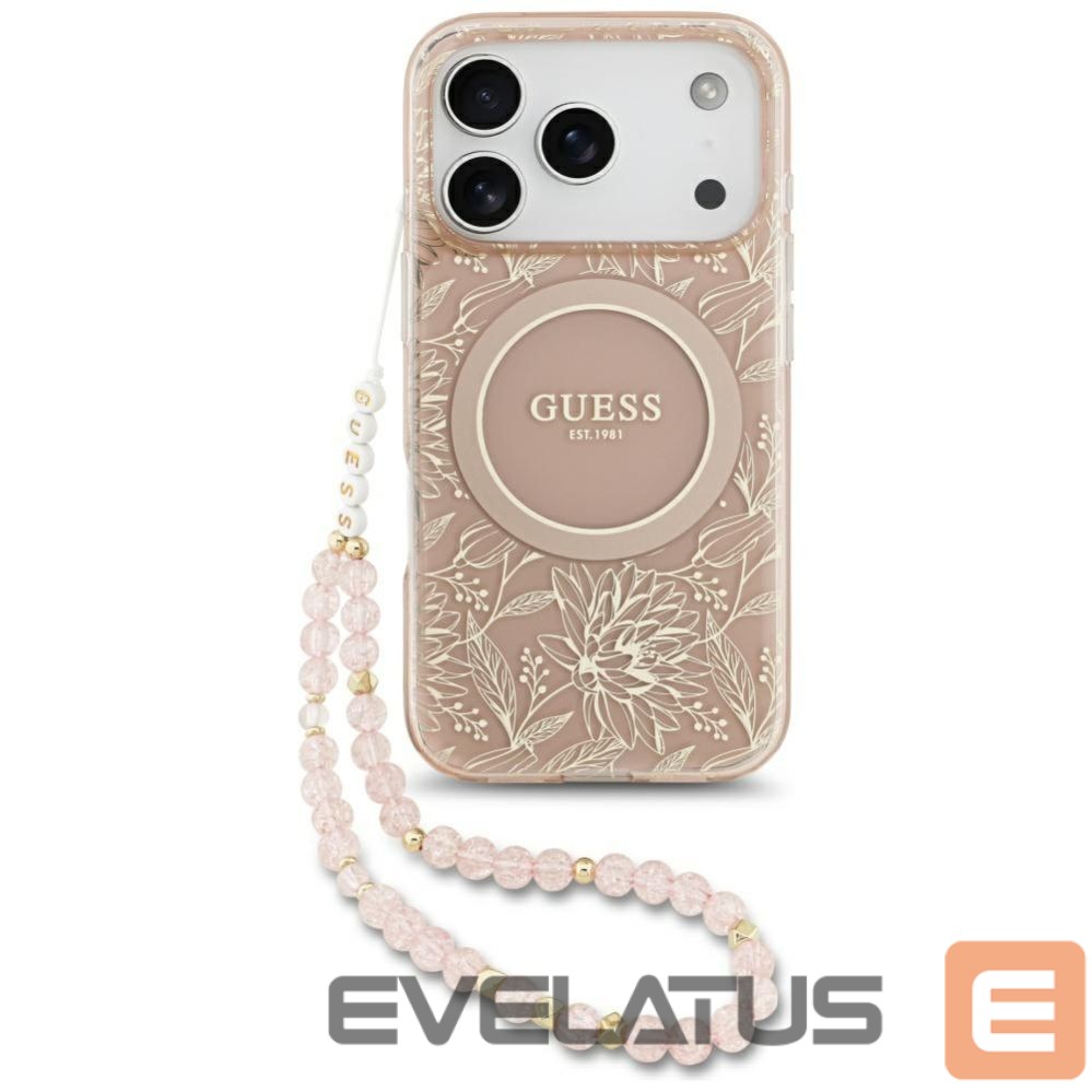 Muud kaubad Guess Guess IML Flowers Electro Pearl Strap MagSafe Case for iPhone 17 Pro - Pink